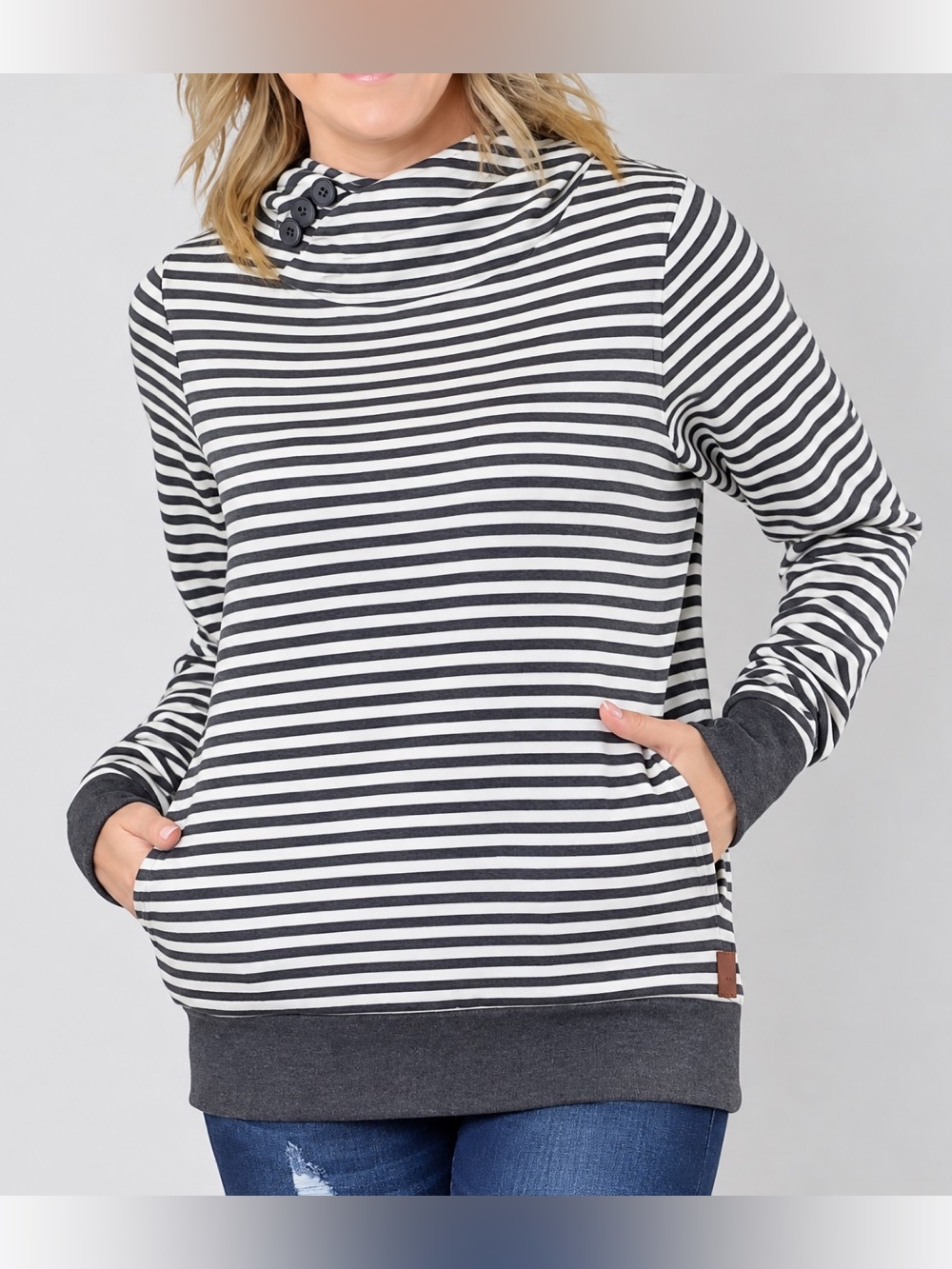 BKE charcoal gray & white striped cowl neck hoodie/pullover-Medium